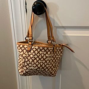 COACH Signature C Mini Tote J0826-42419 Tan & Brown Small Purse Tote EC handbag